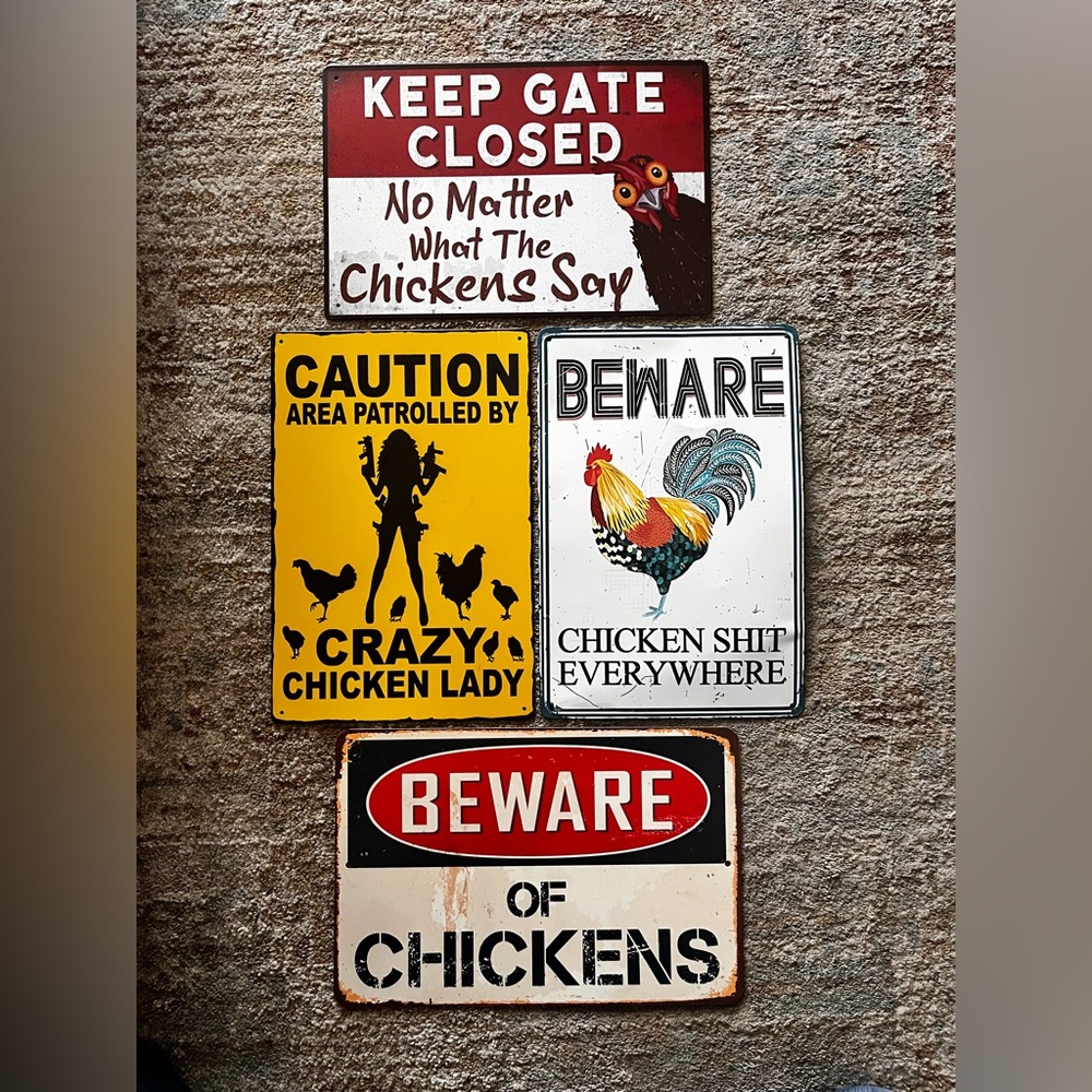 Vintage Chicken Warning Signs Set